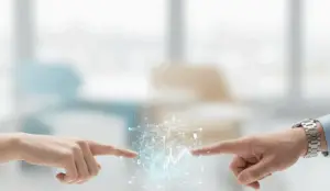 Tableau de conférence dirigeant affichant des visualisations de données IA et des graphiques financiers dans un format paysage, symbolisant l'optimisation prise de décision finance gouvernance IA.